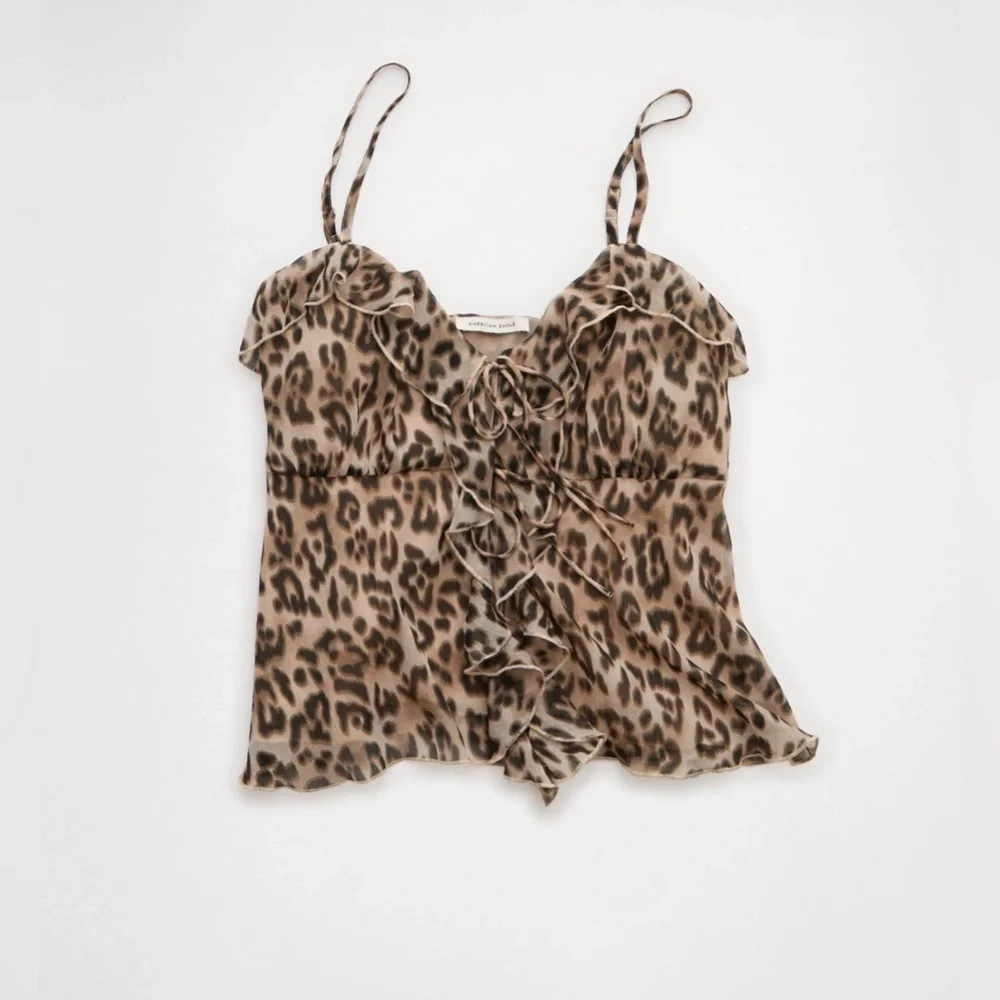 American Eagle Leopard Print Ruffle Cami - Picture 3 of 6